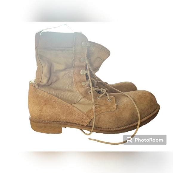 BELLEVILLE Combat Sand Tan Mens 9.5W USA Suede Oil Resistant Steel-Toe Boots - Picture 5 of 6